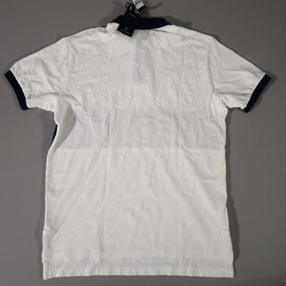 Polo Ralph Lauren Polo Shirt Mens L White Navy RL 67 Embroidered Rugby Style NWT
